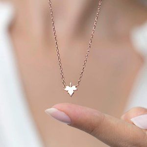 Rose Gold Maple Leaf Necklace, Little Girl Jewelry, Minimalist Necklace